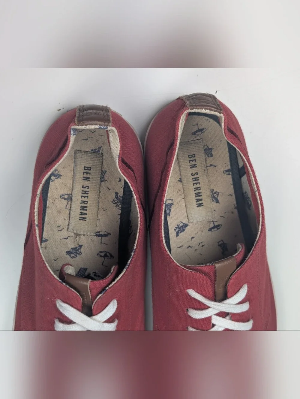 Ben Sherman Mens Canvas Low Top Sneakers Brick Red Lace Up Shoes Size 10